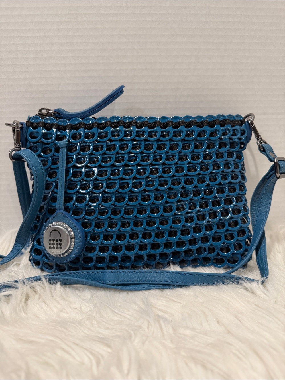 BOTTLETOP Luciana Upcycled Pop Tab Crossbody Bag/Clutch - Petrol Blue